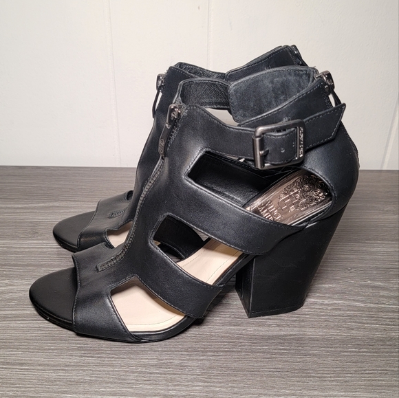 Vince Camuto VC Marleau Gladiator Cut Out Sandals Leather Black Womens 8 M - Picture 2 of 9